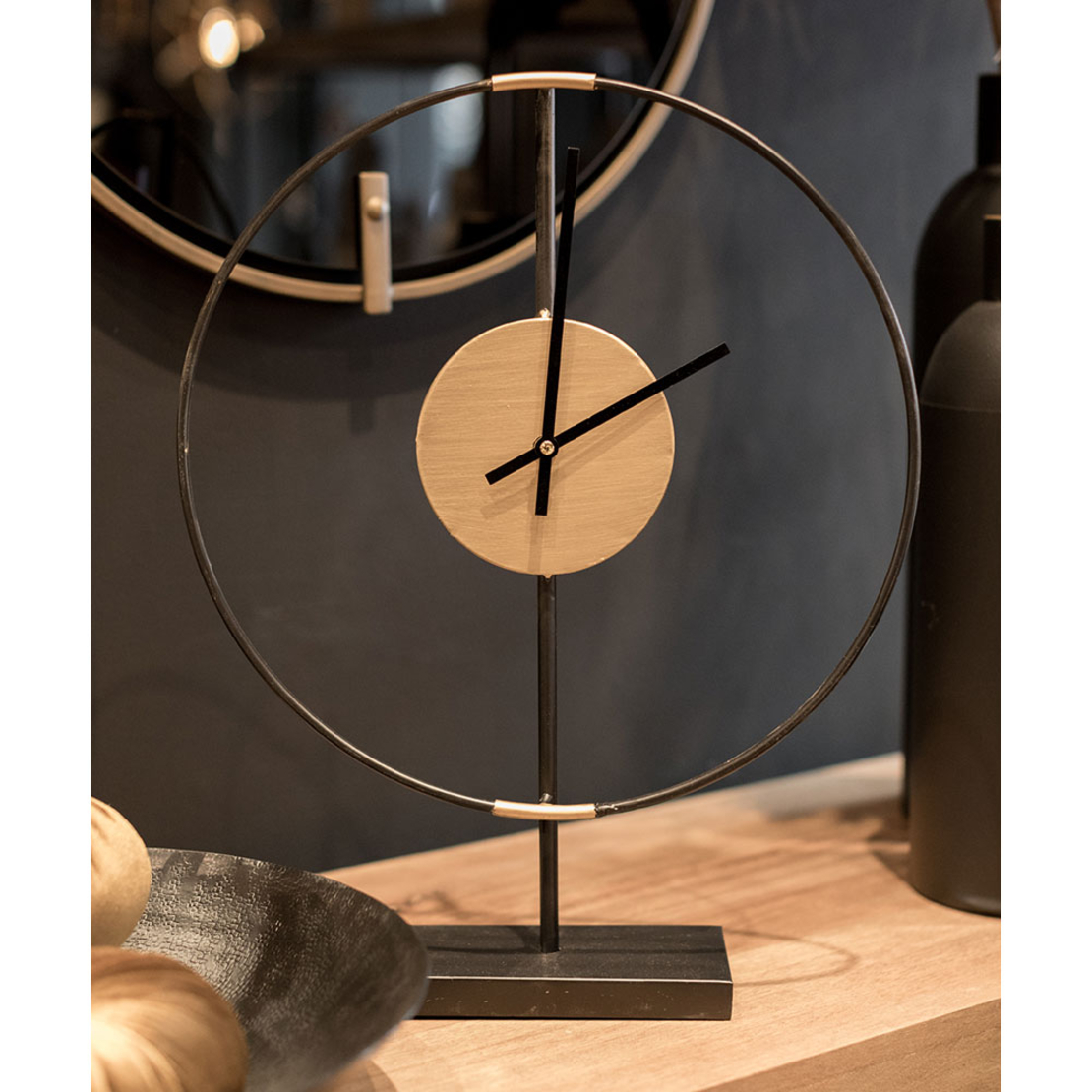 IRON CLOCK TABLE METAL BLACK GOLD 39x9xH49.5cm PRC