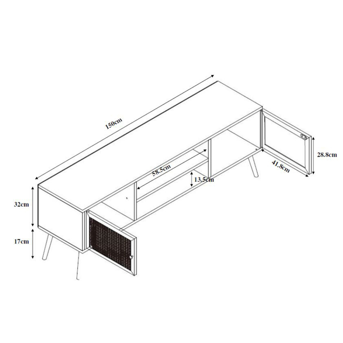 AMMOS TV STAND 2DOORS CHIPBOARD WITH MELAMINE CARTA NATURAL WITH RATTAN 150x39xH49cm E1 PRC