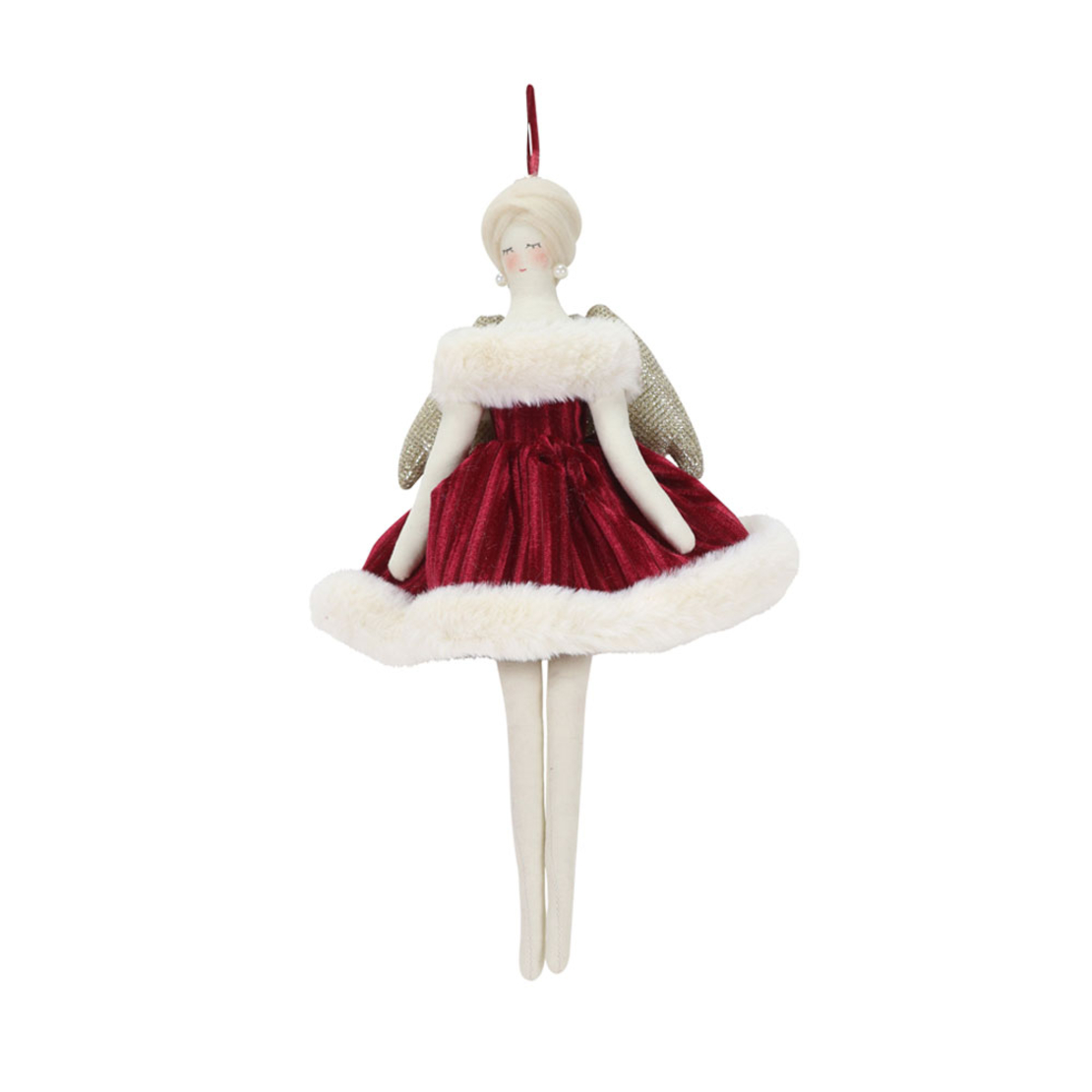 XMAS GLAM ANGEL DECO FABRIC WHITE RED 13xH31cm PRC