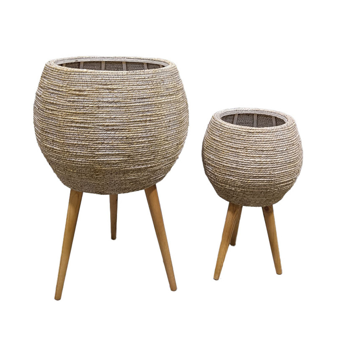 CORDA PLANTER SET 2PCS 39x39x60 FIR WOOD WHITE WASHED NATURAL GRASS