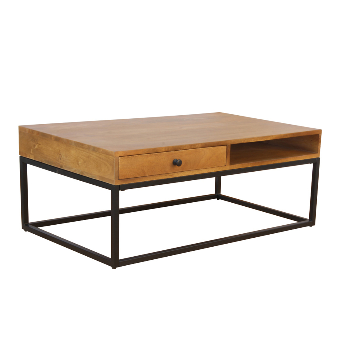 CASSETTO COFFEE TABLE 1DRAWER WOOD MANGO WALNUT METAL BLACK 100x60xH40cm IN