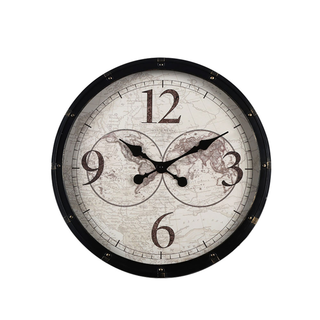 ATLAS CLOCK METAL GLASS BLACK BEIGE D50xH6,5cm PRC