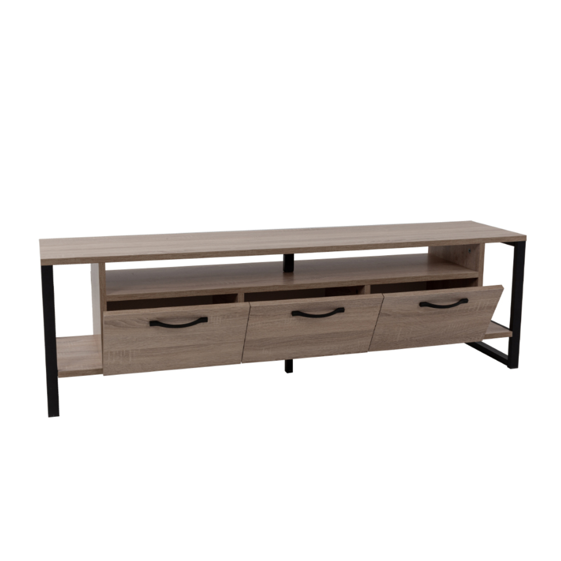 BRIDGE TV STAND 3DOORS MELAMINE SONOMA BLACK METAL 150x35xH45cm E1 TR