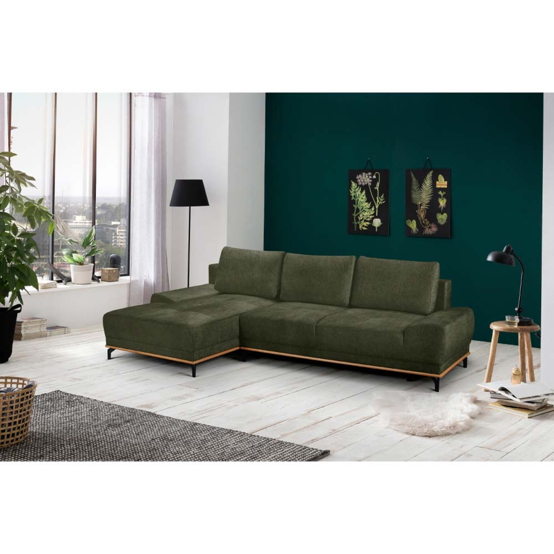 NATURA SOFA BED CORNER LEFT EASY CLEAN FABRIC OLIVE GREEN E1 EU