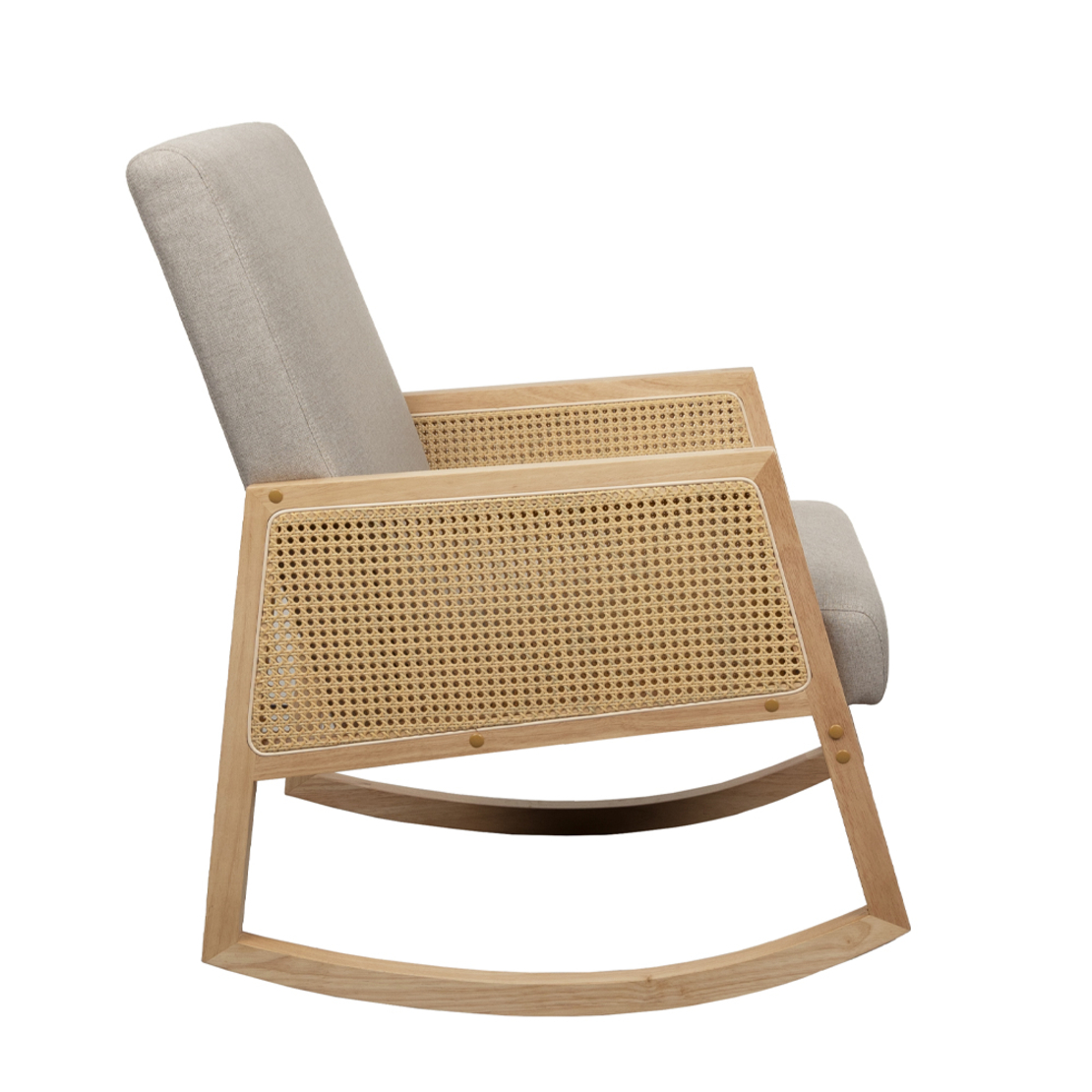 AMMOS ARMCHAIR ROCKING FABRIC BEIGE WOOD RUBBERWOOD NATURAL PRC