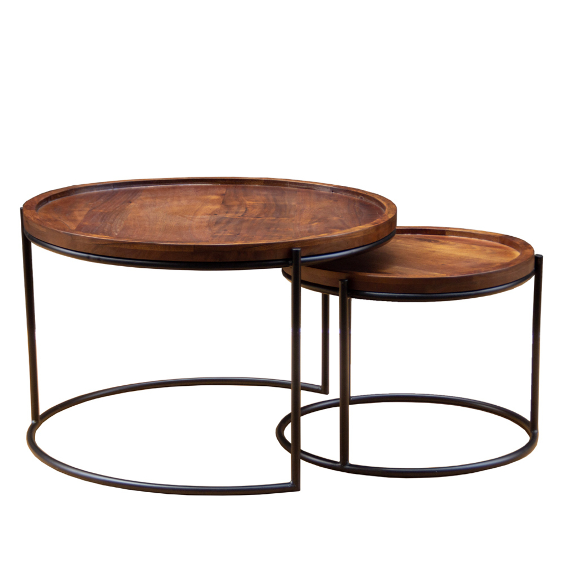 CELLINI COFFEE TABLE SET 2PCS WOOD ACACIA WALNUT LIGHT METAL BLACK 70x70xH43cm IN