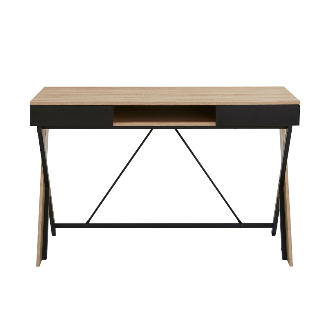 DOUBLE-X DESK 1SHELF CHIPBOARD WITH MELAMINE CARTA NATURAL BLACK 120x60xH76cm E1 PRC
