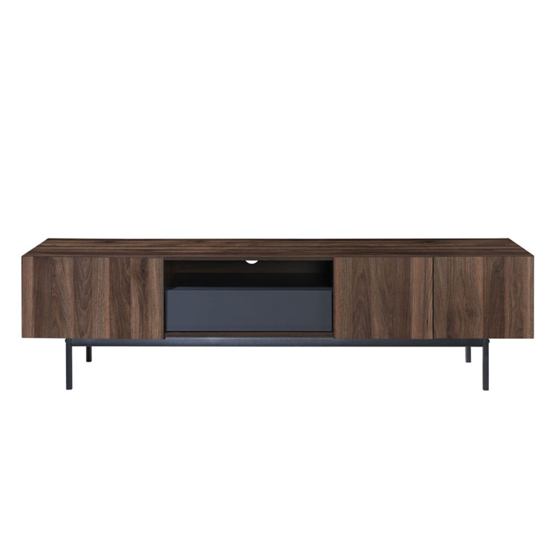 GROOVES TV STAND 3DOORS 1DRAWER CHIPBOARD WITH MELAMINE CARTA WALNUT GREY METAL 180x40xH50cm MY