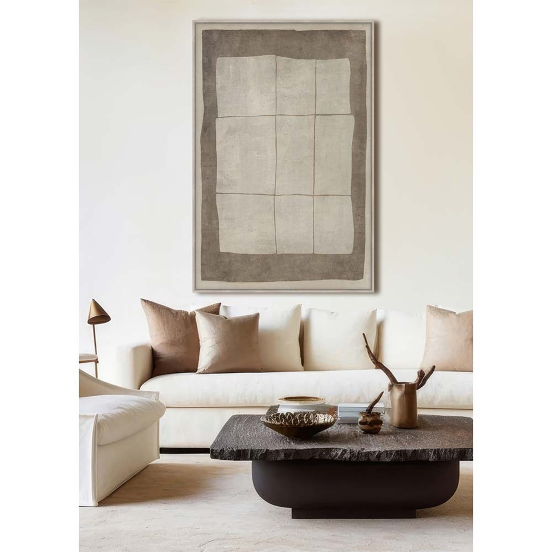 SQUARE LINES PAINTING DECORATIVE WITH FRAME 80x120x4 CANVAS BEIGE BROWN PP