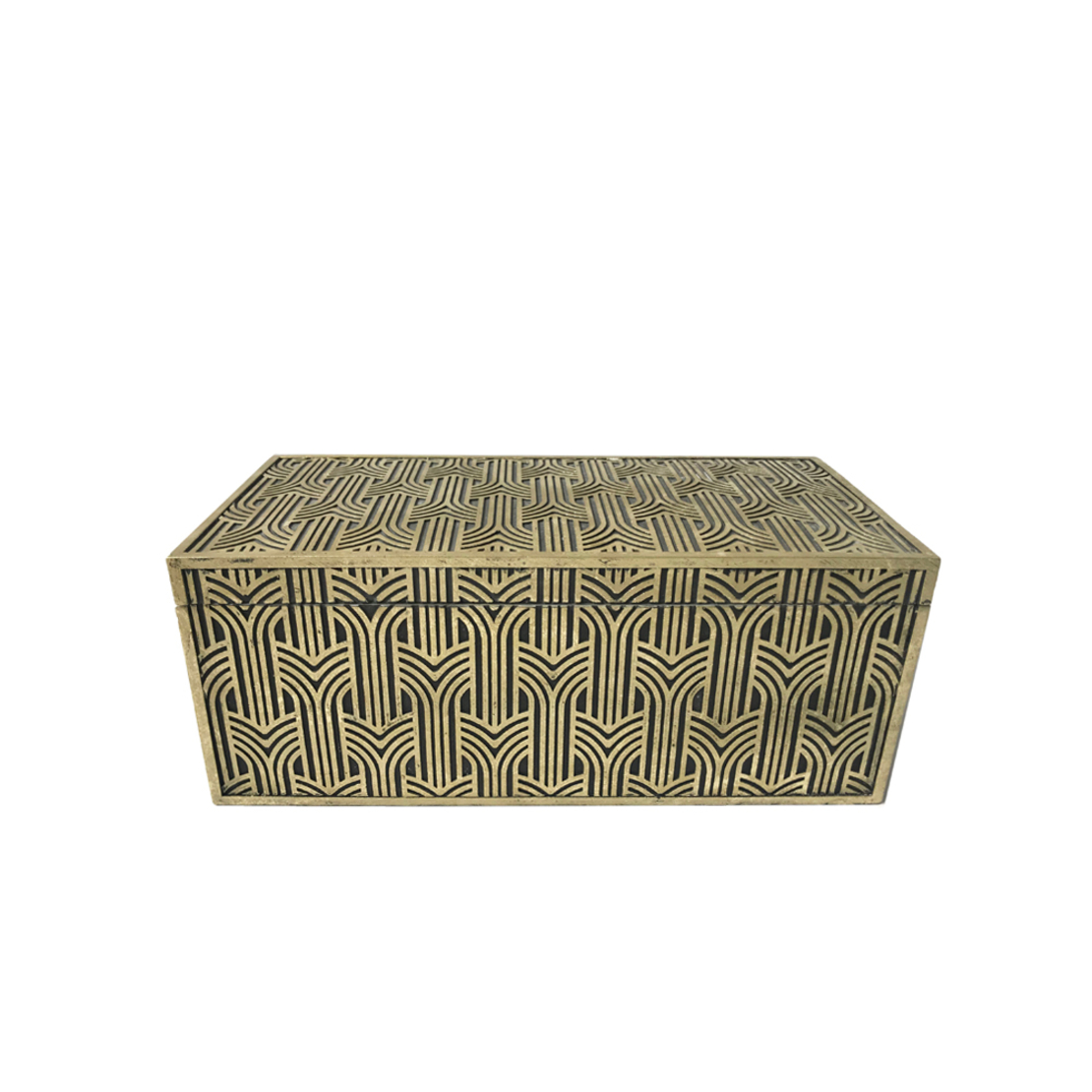 PRECIOUS BOX WITH LID POLYRESIN GOLD BLACK 29,5x14