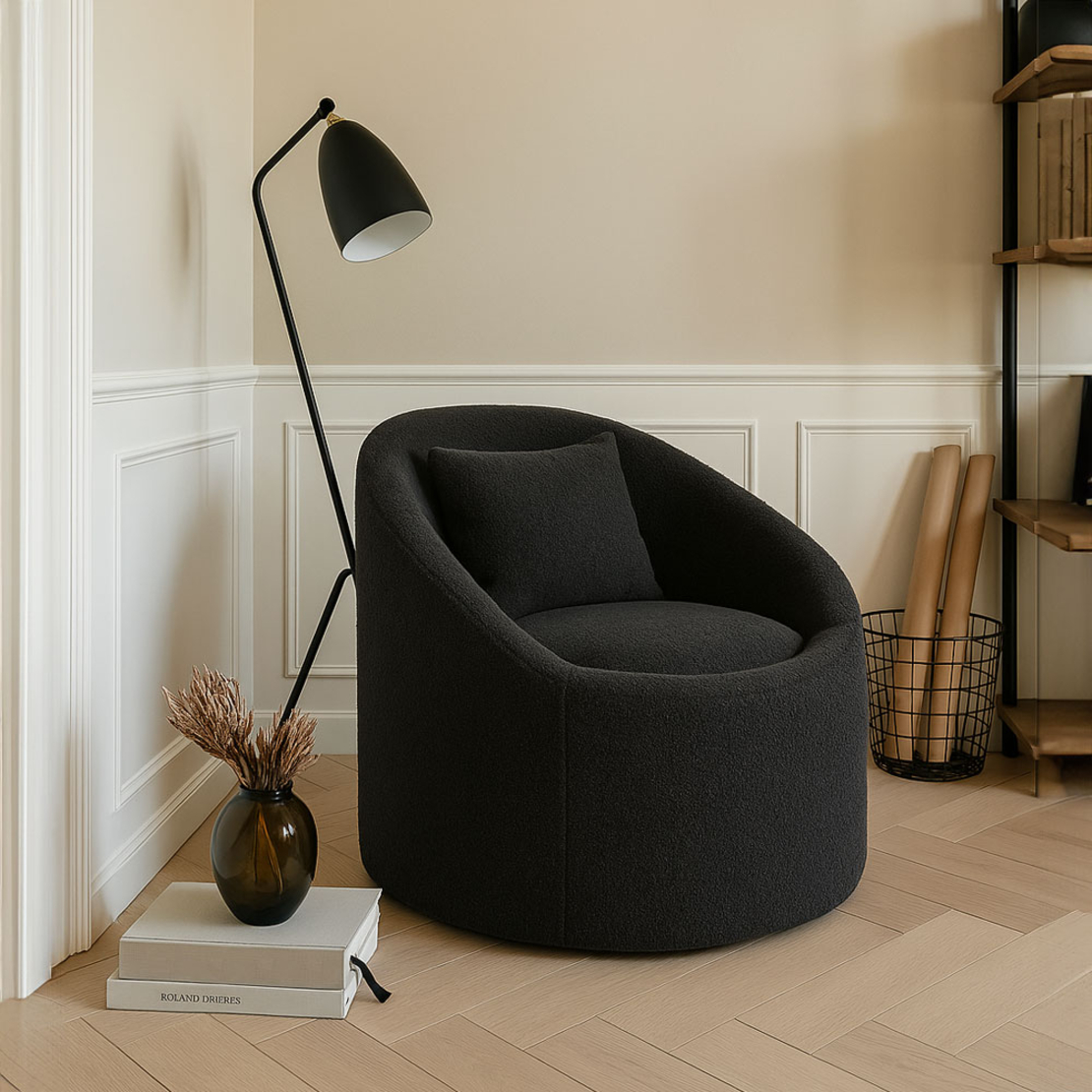 SOFTY ARMCHAIR SWIVEL FABRIC GREY DARK METAL E1 PRC