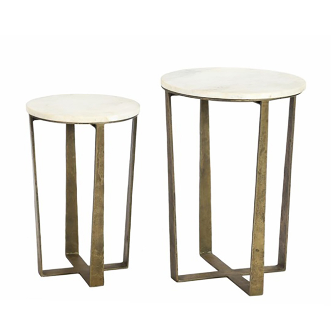 BLANCHE SIDE TABLE SET 2PCS MARBLE WHITE MARBLE METAL BRASS ANTIQUE 39x39xH55cm IN