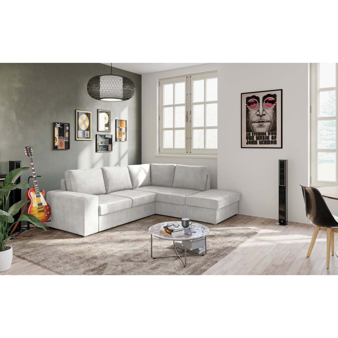 EDDI SOFA BED CORNER RIGHT EASY CLEAN FABRIC CREAM E1 EU