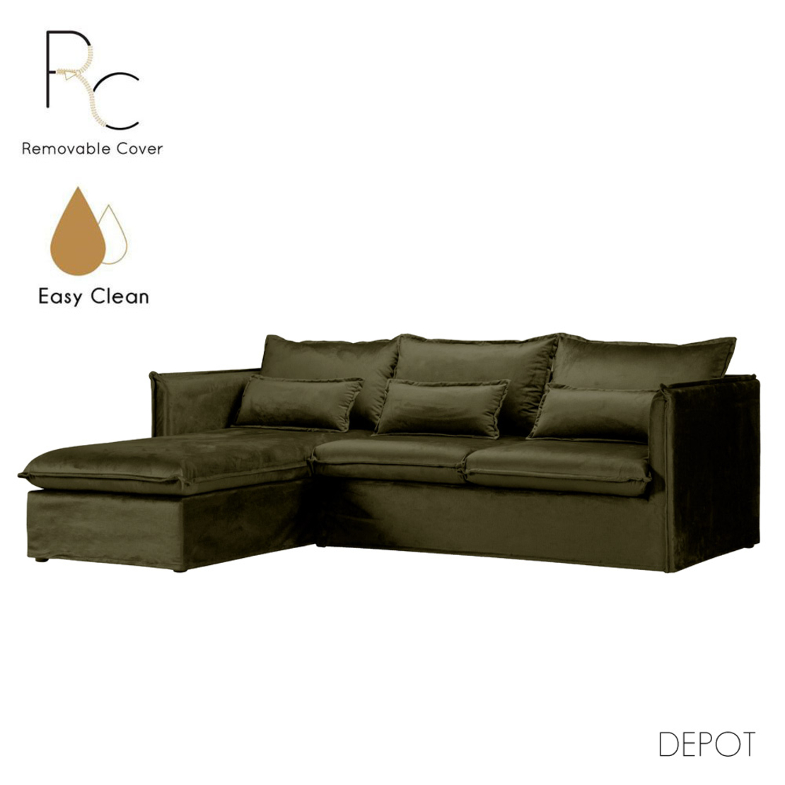 ONE ONLY SOFA CORNER LEFT EASY CLEAN FABRIC OLIVE GREEN E1 EU