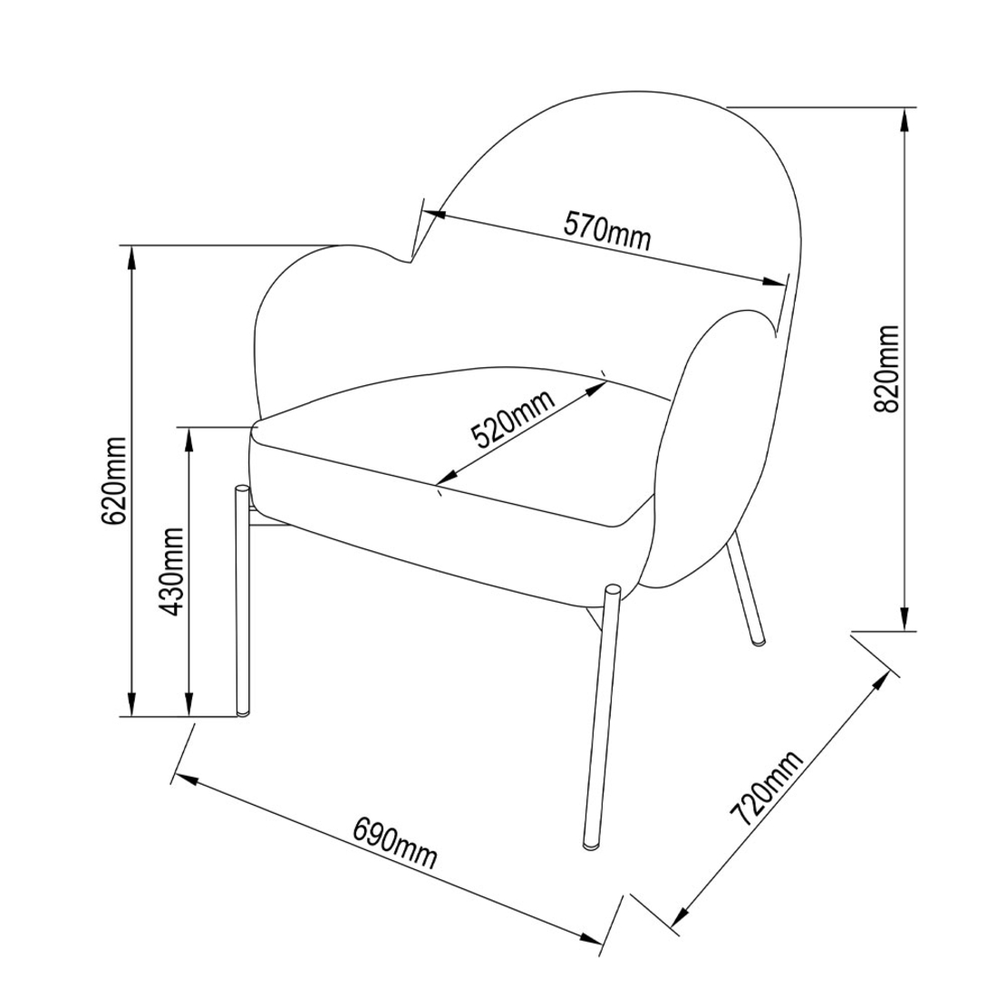SCOTCH ARMCHAIR FABRIC BROWN METAL BLACK E1 PRC