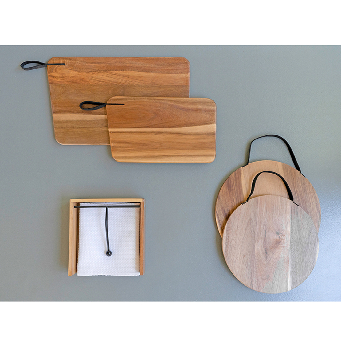 TORRO TRAY CUTTING ACACIA WOOD LEATHER 11x11xH2cm