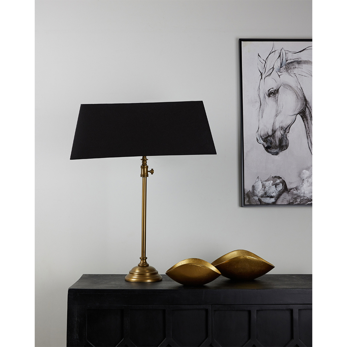 LANG LAMP TABLE ALUMINIUM FABRIC GOLD ANTIQUE BLAC