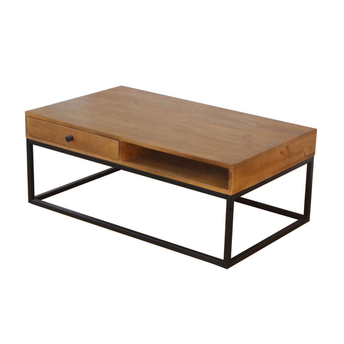 CASSETTO COFFEE TABLE 1DRAWER WOOD MANGO WALNUT METAL BLACK 100x60xH40cm IN