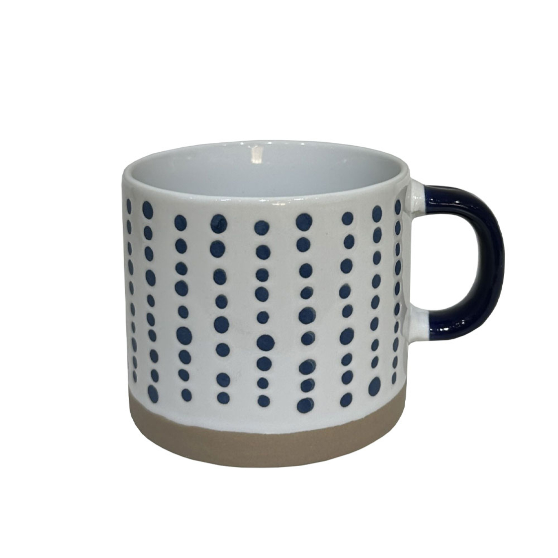 COZY B MUG STONEWARE WHITE MIDNIGHT BLUE BEIGE D9x
