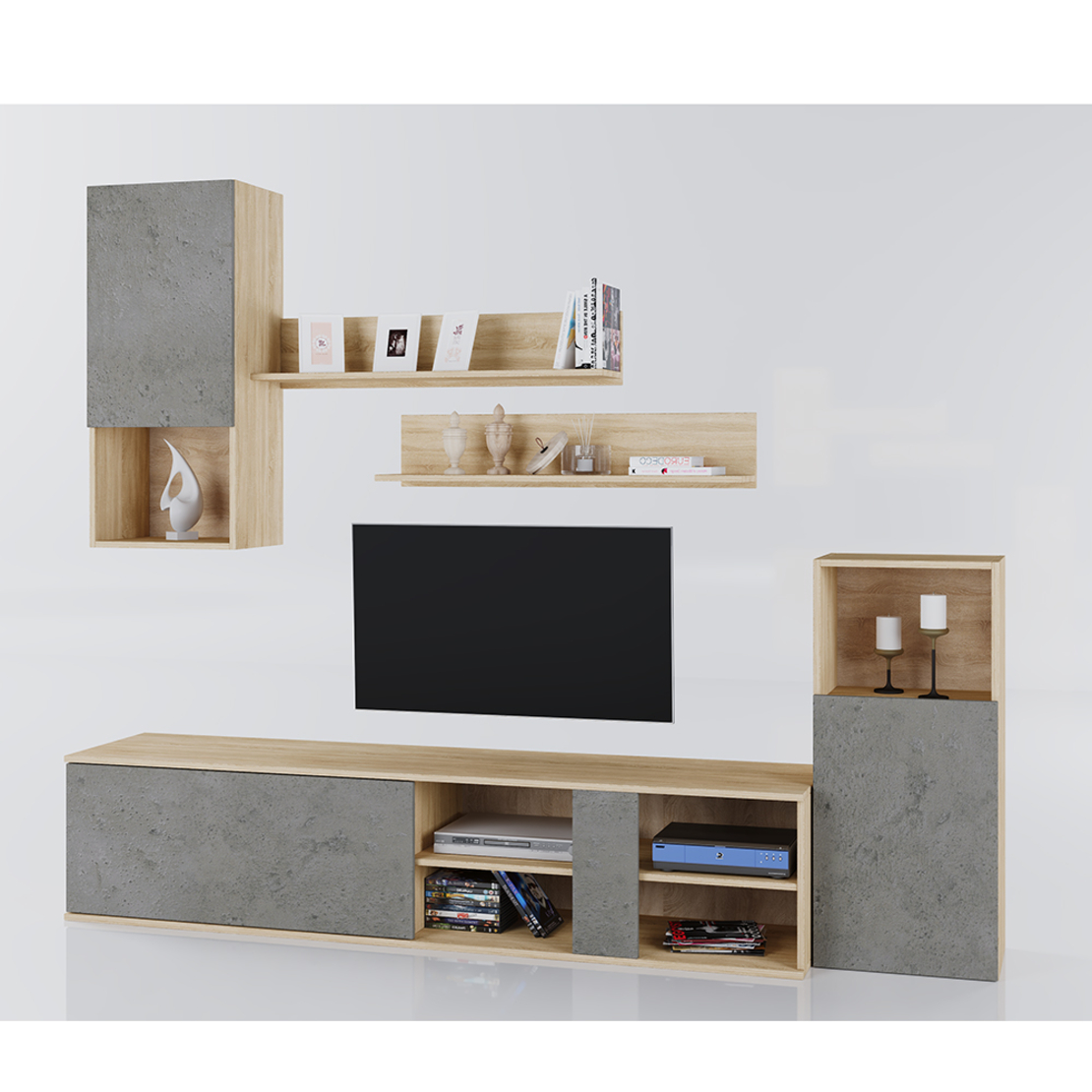 BETON WALL UNIT MELAMINE SONOMA CEMENT LIGHT 180x40xH190cm E1 EU