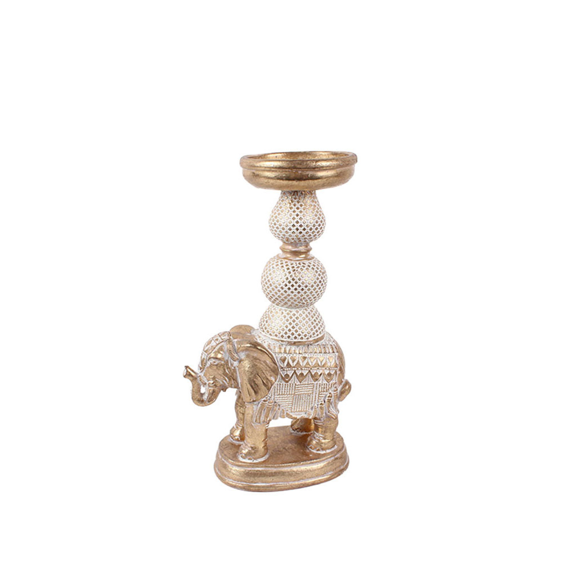 ELEPHAS 1 CANDLE HOLDER POLYRESIN GOLD WHITE 14,8x