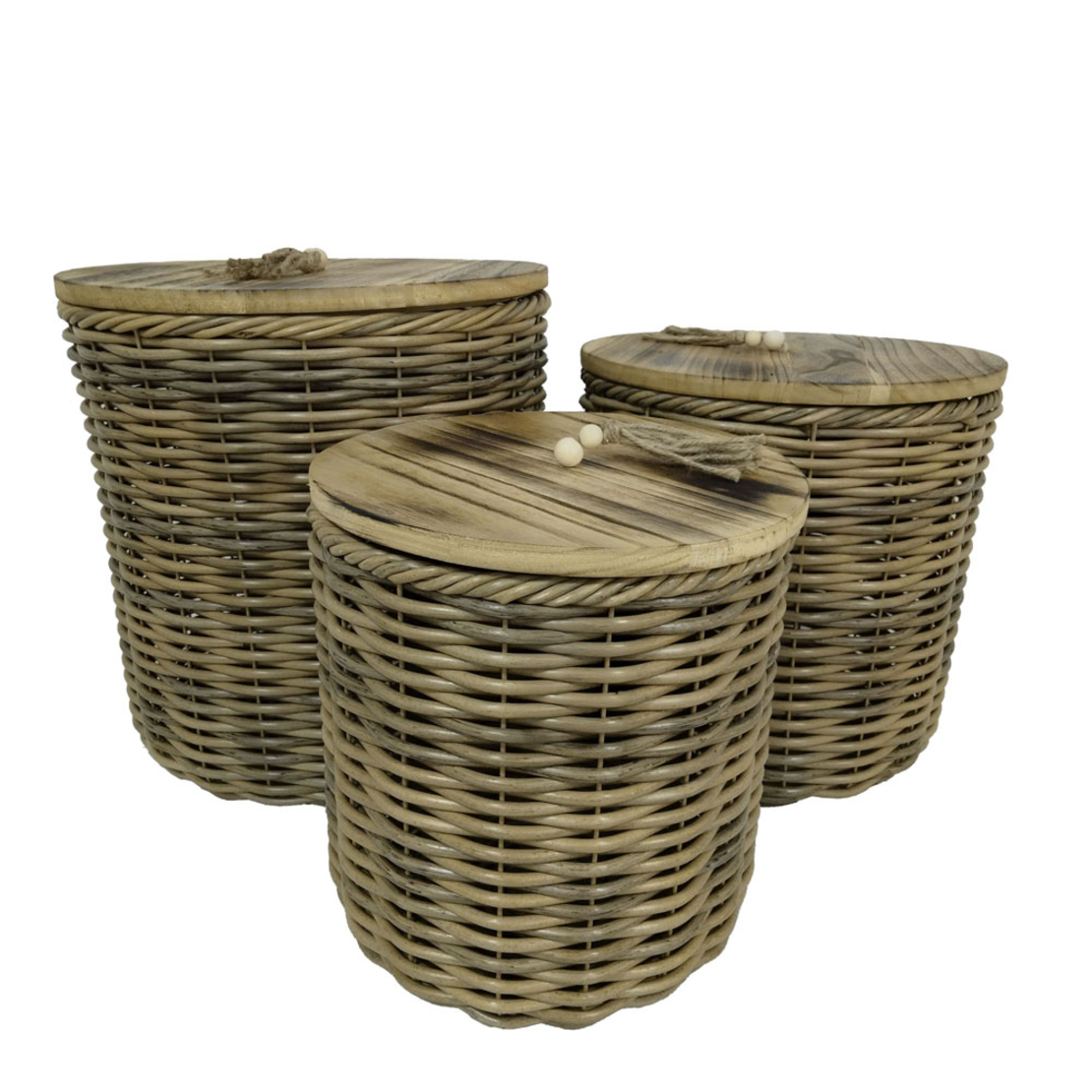 KEGAN BOX STORAGE 3 PCS 41x41x42 WOOD BROWN RATTAN