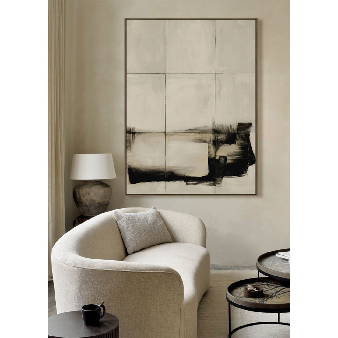 SHIFTING REALITIES PAINTING DECORATIVE WITH FRAME 90x120x4 CANVAS BEIGE BLACK PP