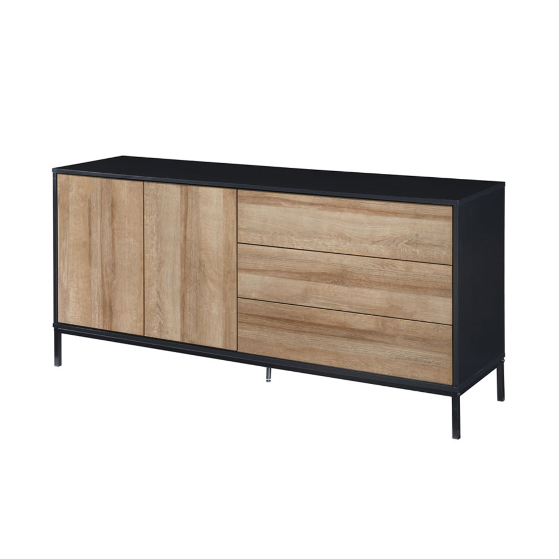 BLACKBIRD SIDEBOARD 2DOORS 3DRAWERS CHIPBOARD WITH MELAMINE CARTA RIVIERA OAK BLACK METAL 150x40xH75,5cm MY
