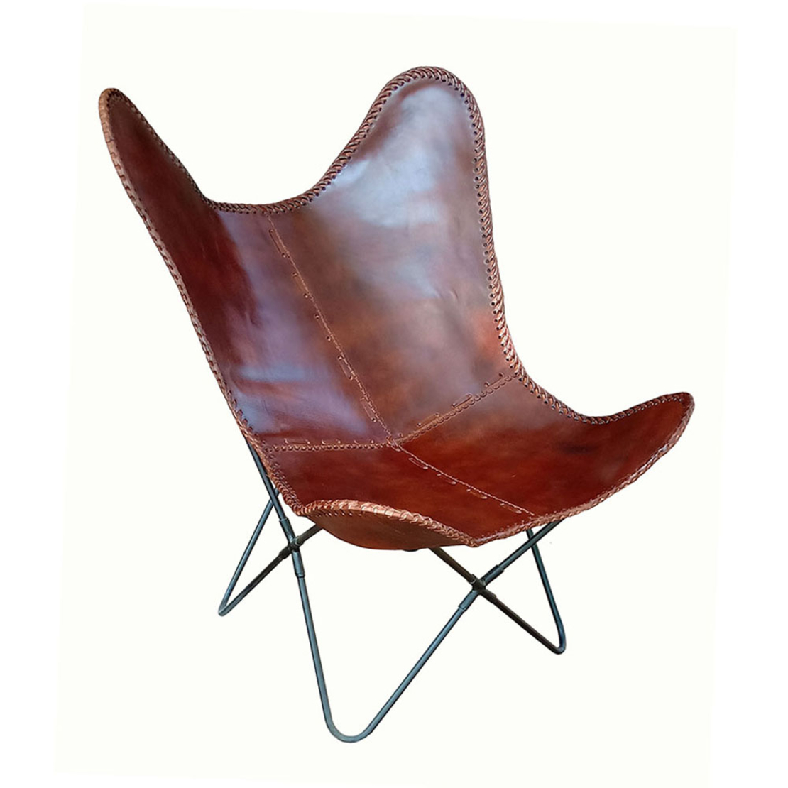 MARIPOSA ARMCHAIR LEATHER COGNAC METAL BLACK IN