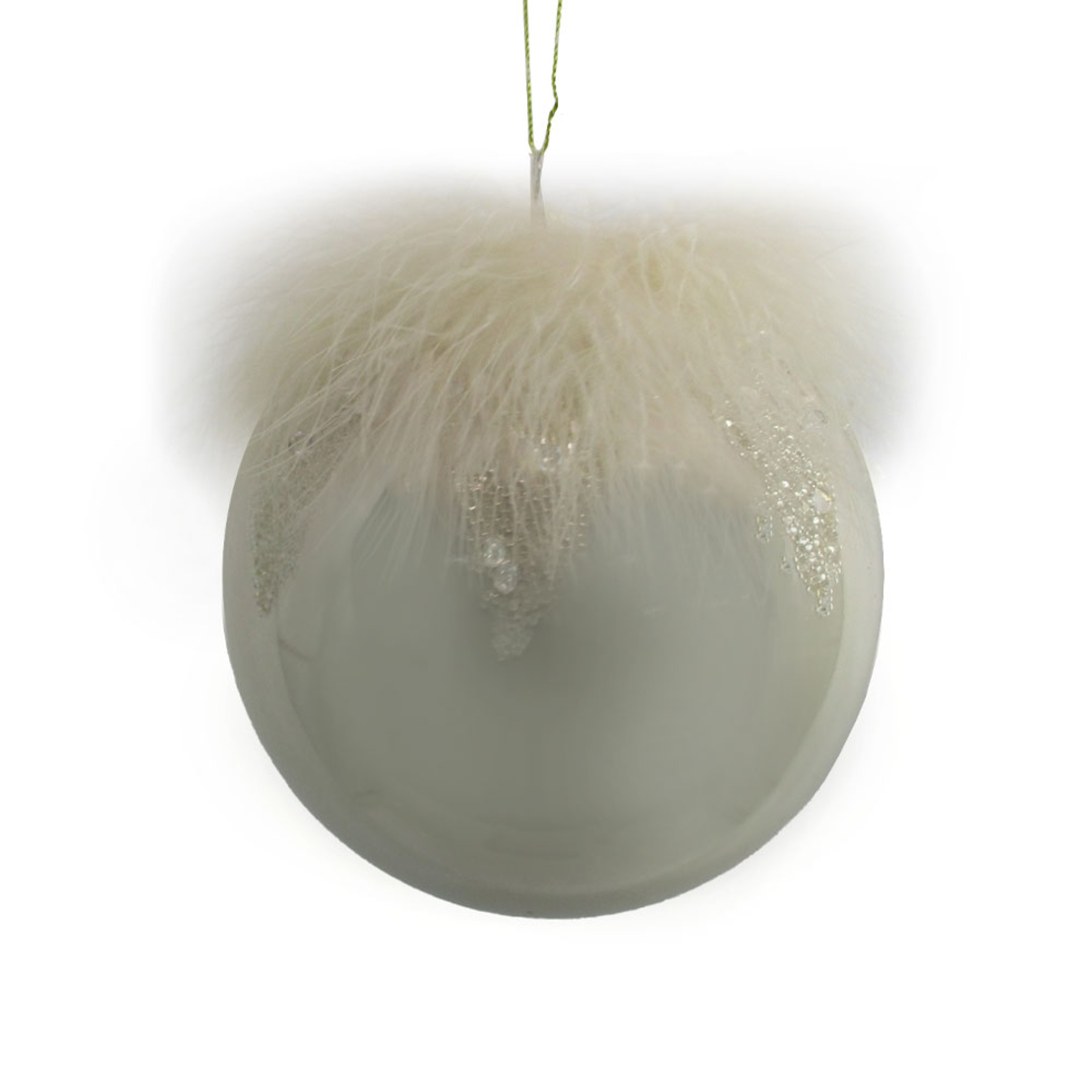 FEATHER CHRISTMAS BALL 12x12x12 PLASTIC CHAMPAGNE FEATHER