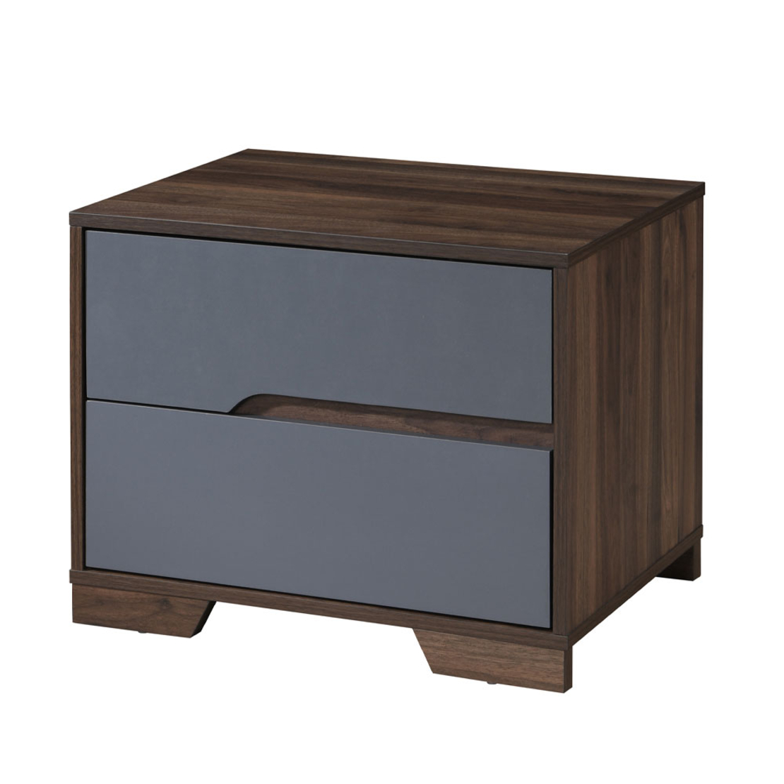 GROOVES NIGHTSTAND 2DRAWERS CHIPBOARD WITH MELAMINE CARTA WALNUT GREY E1 MY
