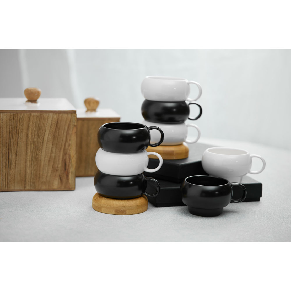 CURVE MUG SET 4PCS PORCELAIN BAMBOO BLACK NATURAL