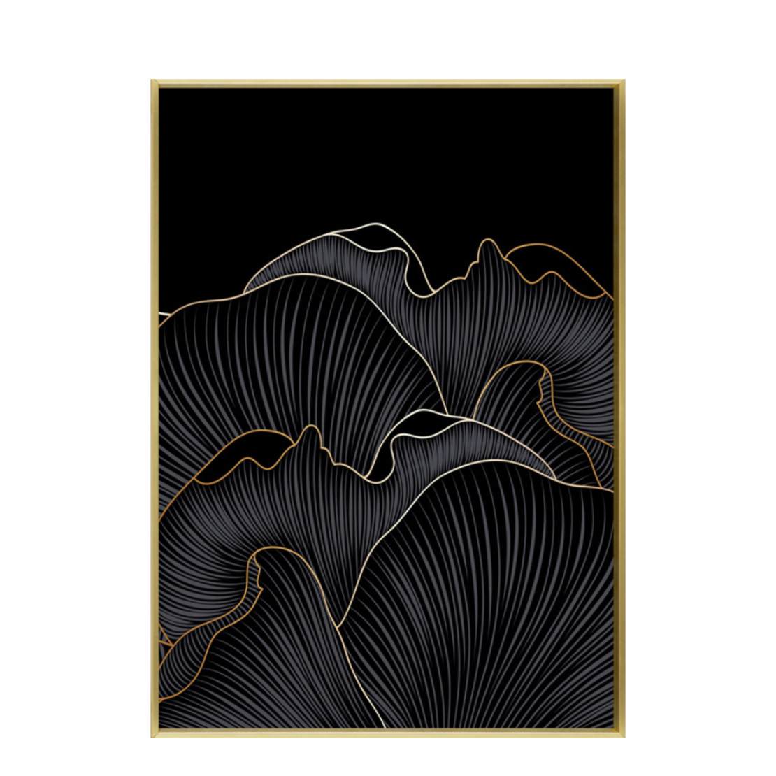 METS 2 PAINTING CANVAS BLACK GOLD WOOD FRAME GOLD