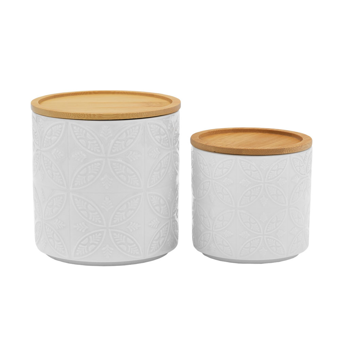 FLEURS STORAGE JAR WITH LID PORCELAIN BAMBOO WHITE