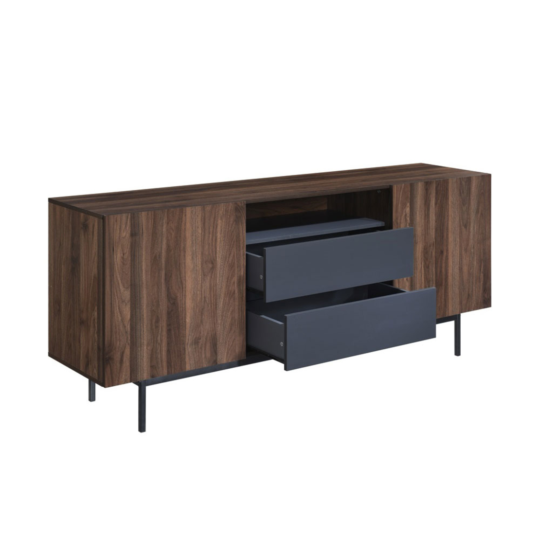 GROOVES SIDEBOARD 2DOORS 2DRAWERS CHIPBOARD WITH MELAMINE CARTA WALNUT GREY METAL 180x40xH80cm MY