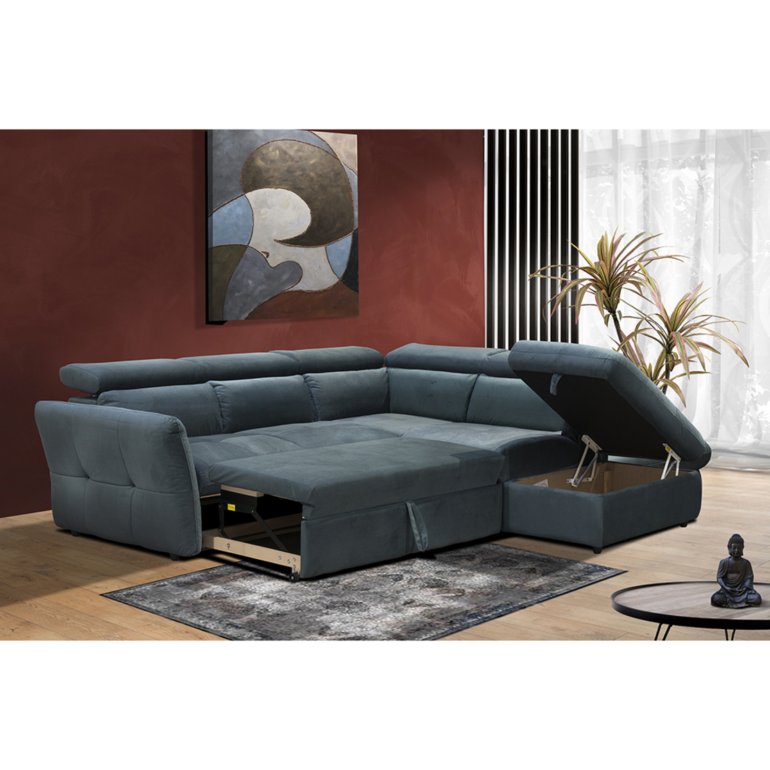 MONSERAT SOFA BED CORNER RIGHT EASY CLEAN FABRIC PETROL E1 EU