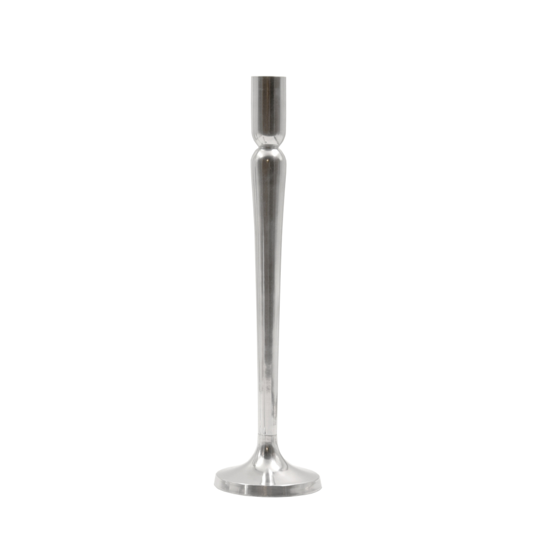 SPINDLE CANDLE HOLDER ALUMINIUM SILVER D9xH34cm IN