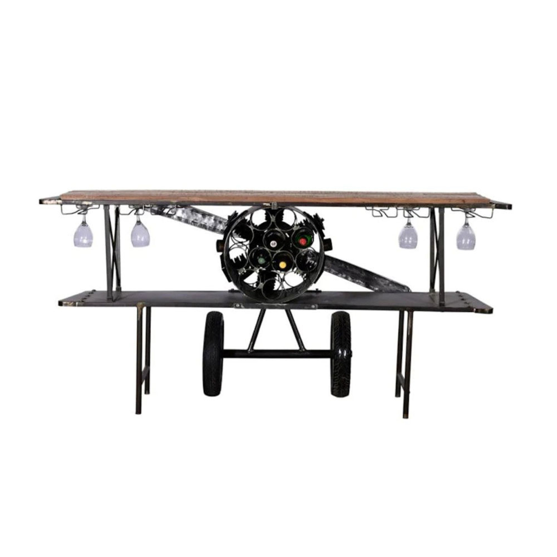 AVIATION CONSOLE BAR METAL NATURAL WOOD MANGO BLACK 191x58xH91cm IN