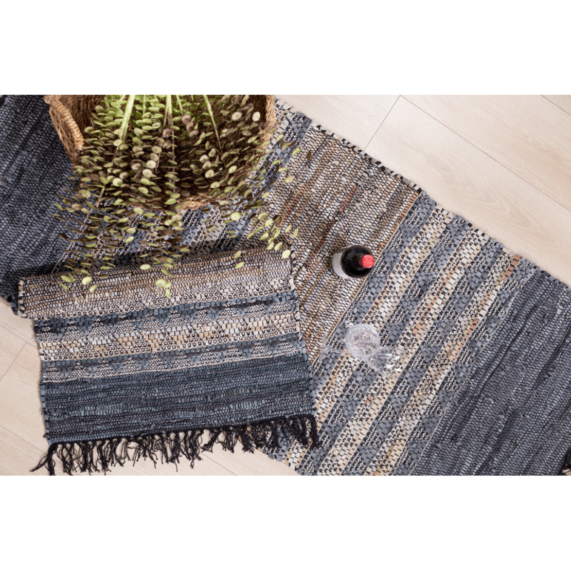 CINDER CARPET LEATHER BEIGE GREY 60x90cm IN