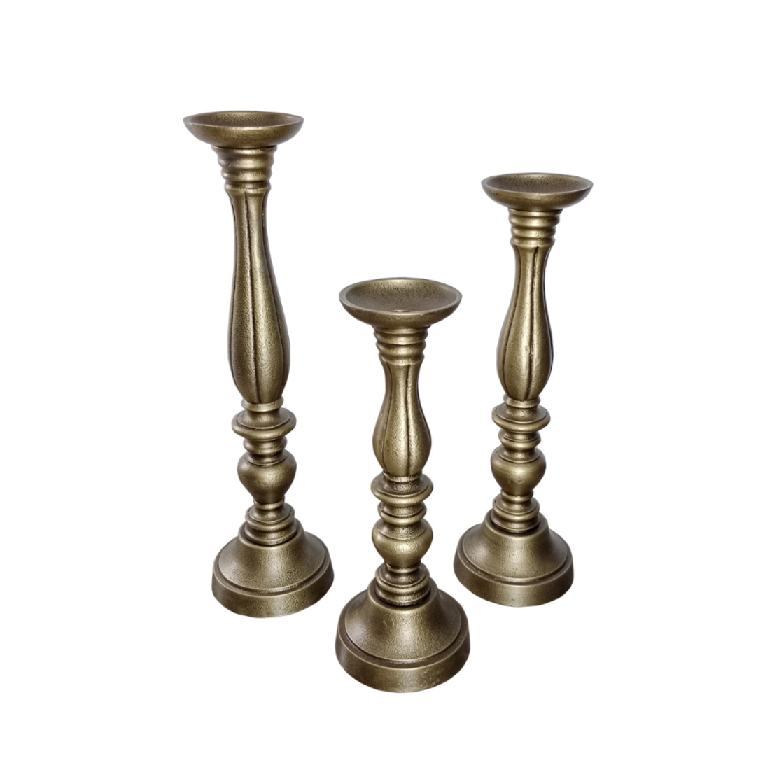 LUSAR CANDLE HOLDER SET 3PCS ALUMINIUM GOLD ANTIQU
