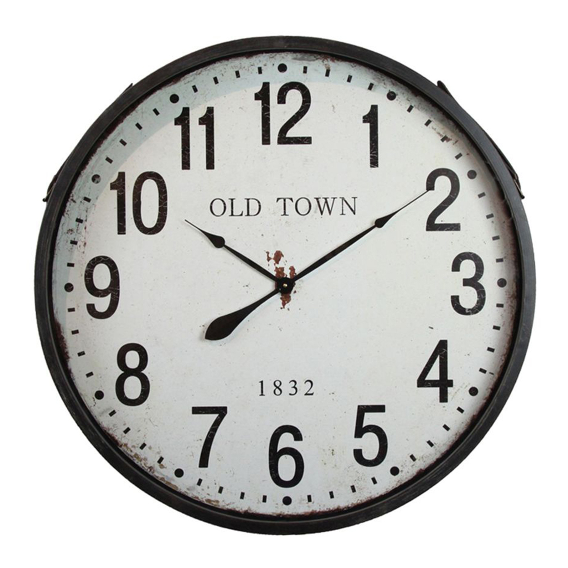 OLD TOWN CLOCK WALL METAL GLASS BLACK WHITE D81xH1