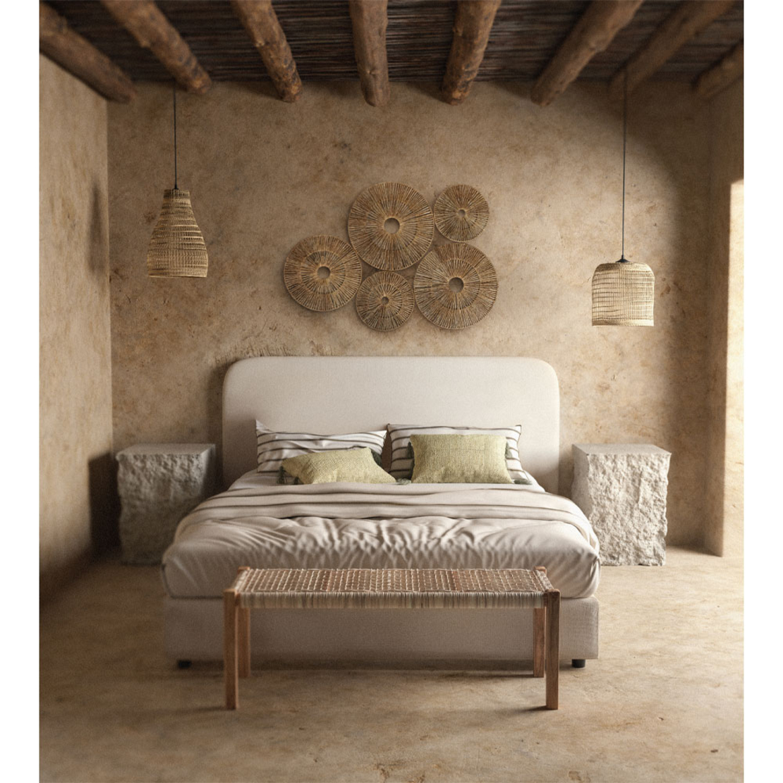 OVAL BED WITHOUT STORAGE (FOR MATTRESS 160x200cm) FABRIC OFF WHITE FABRIC E1 EU