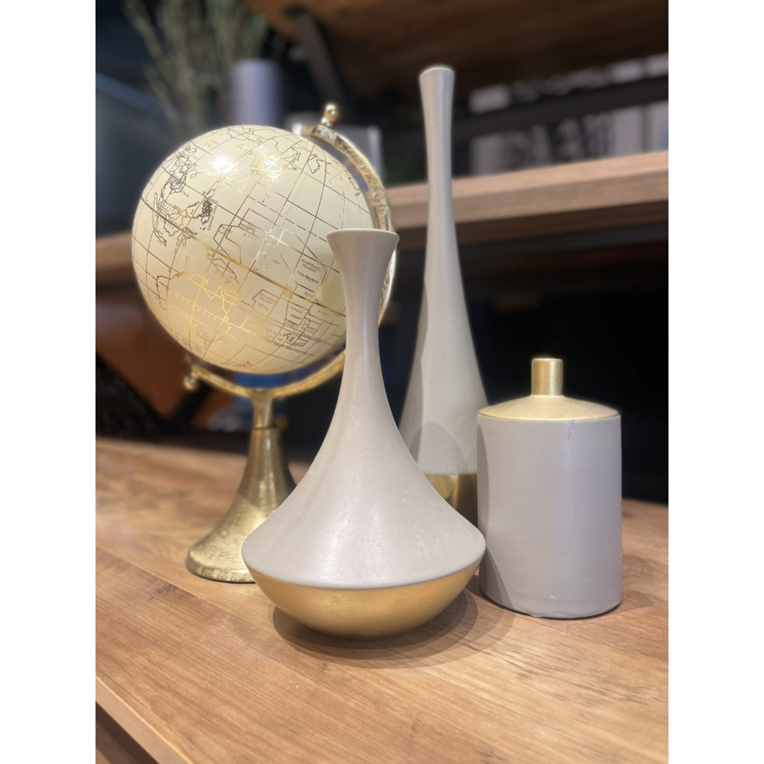 AIMA TALL VASE CERAMIC GREY MATTE GOLD 15,5x15,5xH
