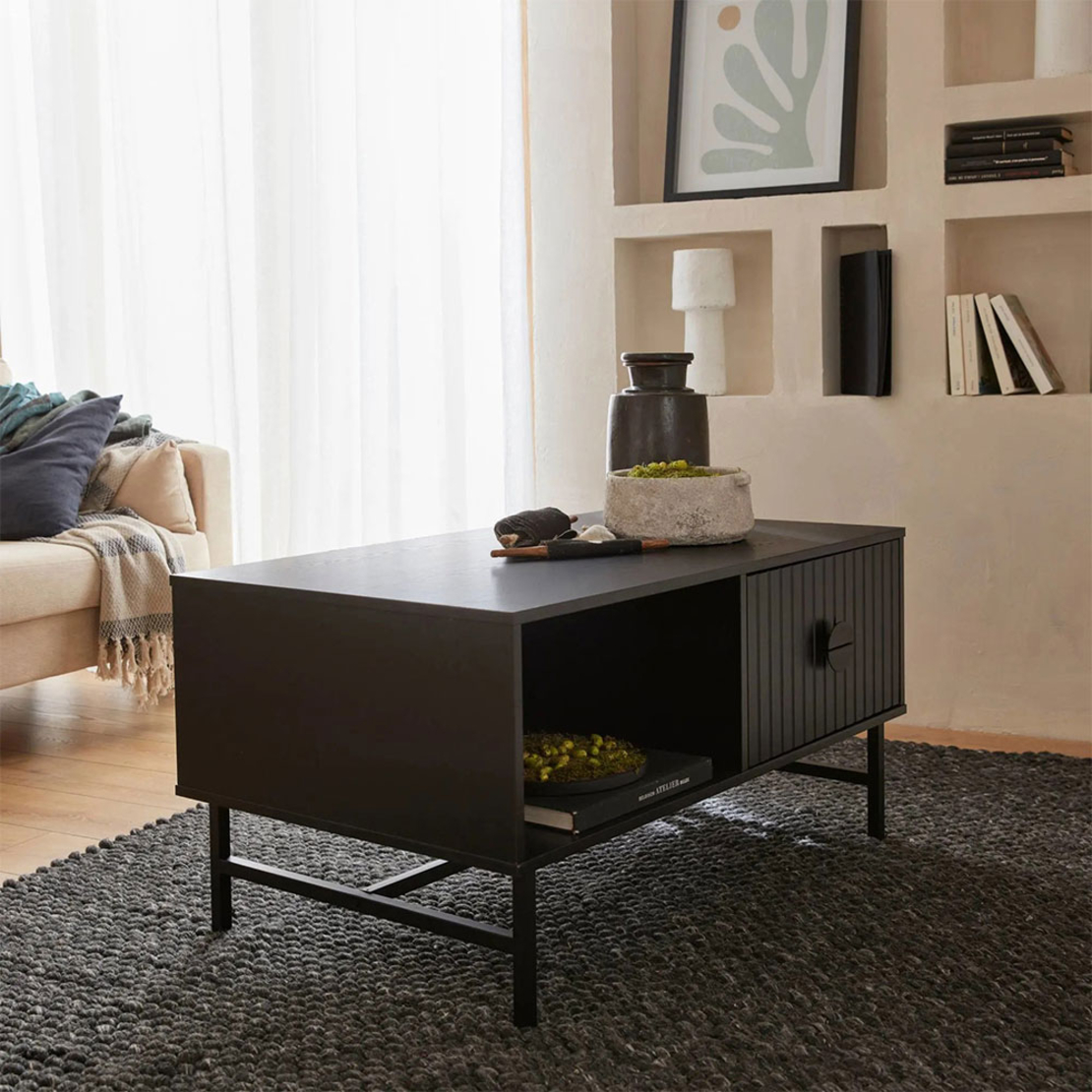KIMONO COFFEE TABLE 1DRAWER MELAMINE BLACK METAL 100x59xH50,2cm E1 PRC