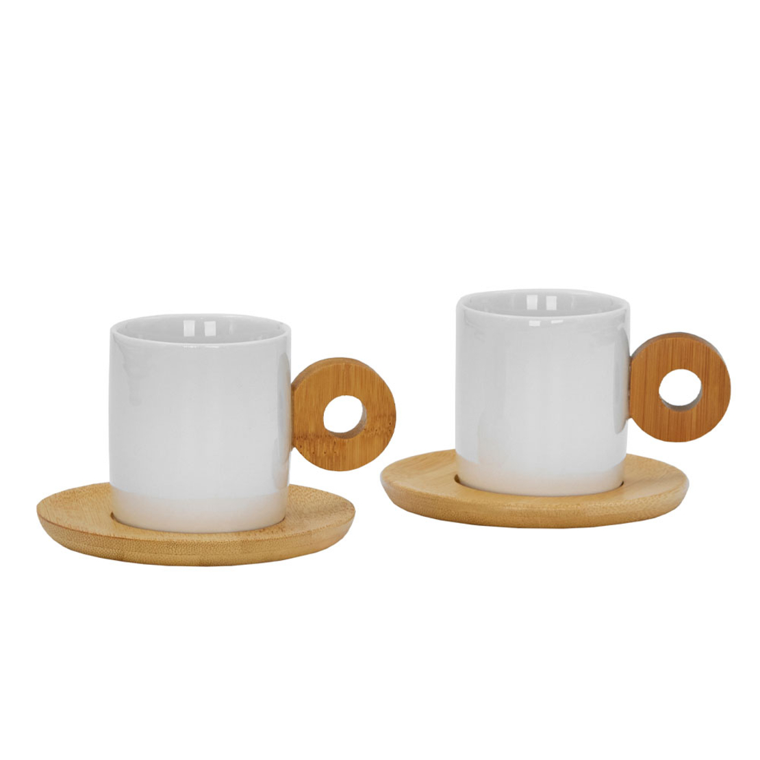 NORDIC MUG SET 2PCS PORCELAIN BAMBOO WHITE NATURAL