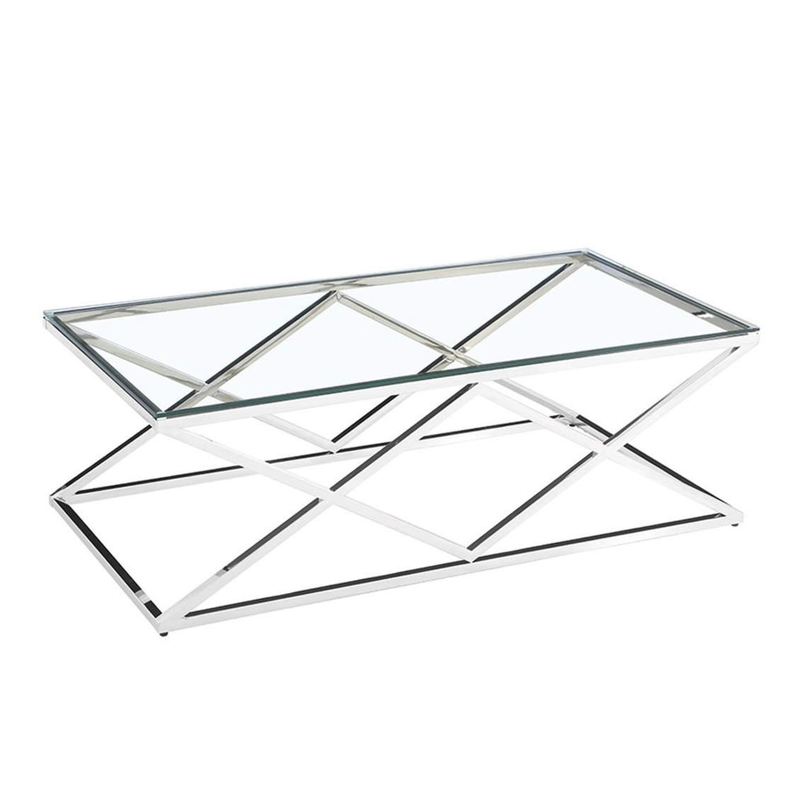 CONOR COFFEE TABLE METAL SILVER GLASS TRANSPARENT 120x60xH45cm PRC