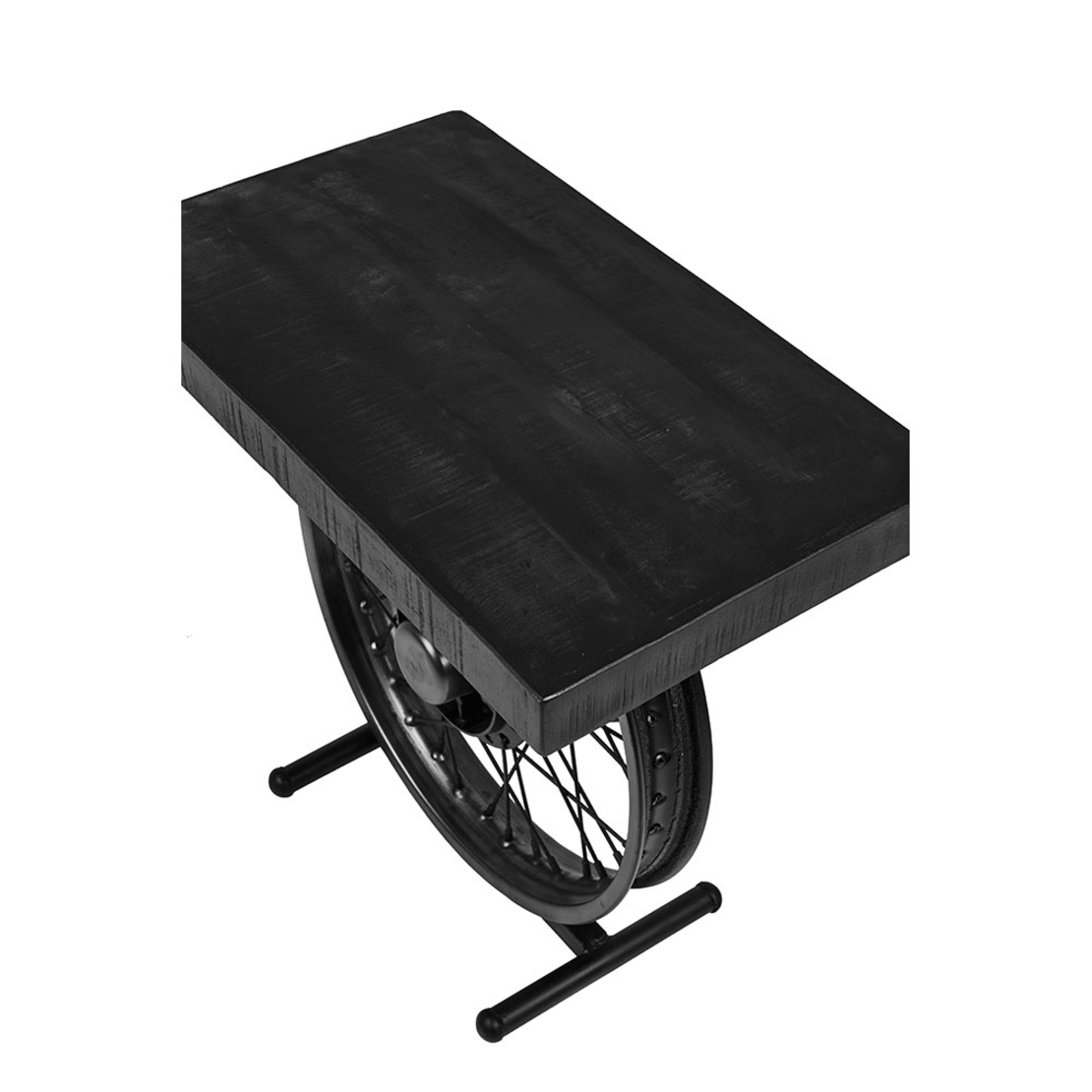 WHEEL SIDE TABLE METAL BLACK SILVER WOOD MANGO 61x36xH56cm IN