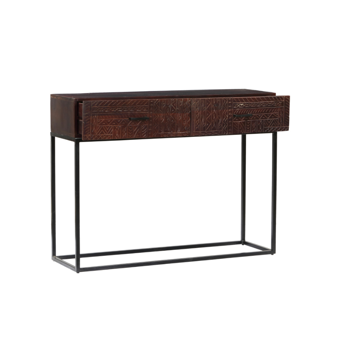 AZTEC CONSOLE 2DRAWERS WOOD MANGO BROWN DARK BLACK 120x35xH90cm IN