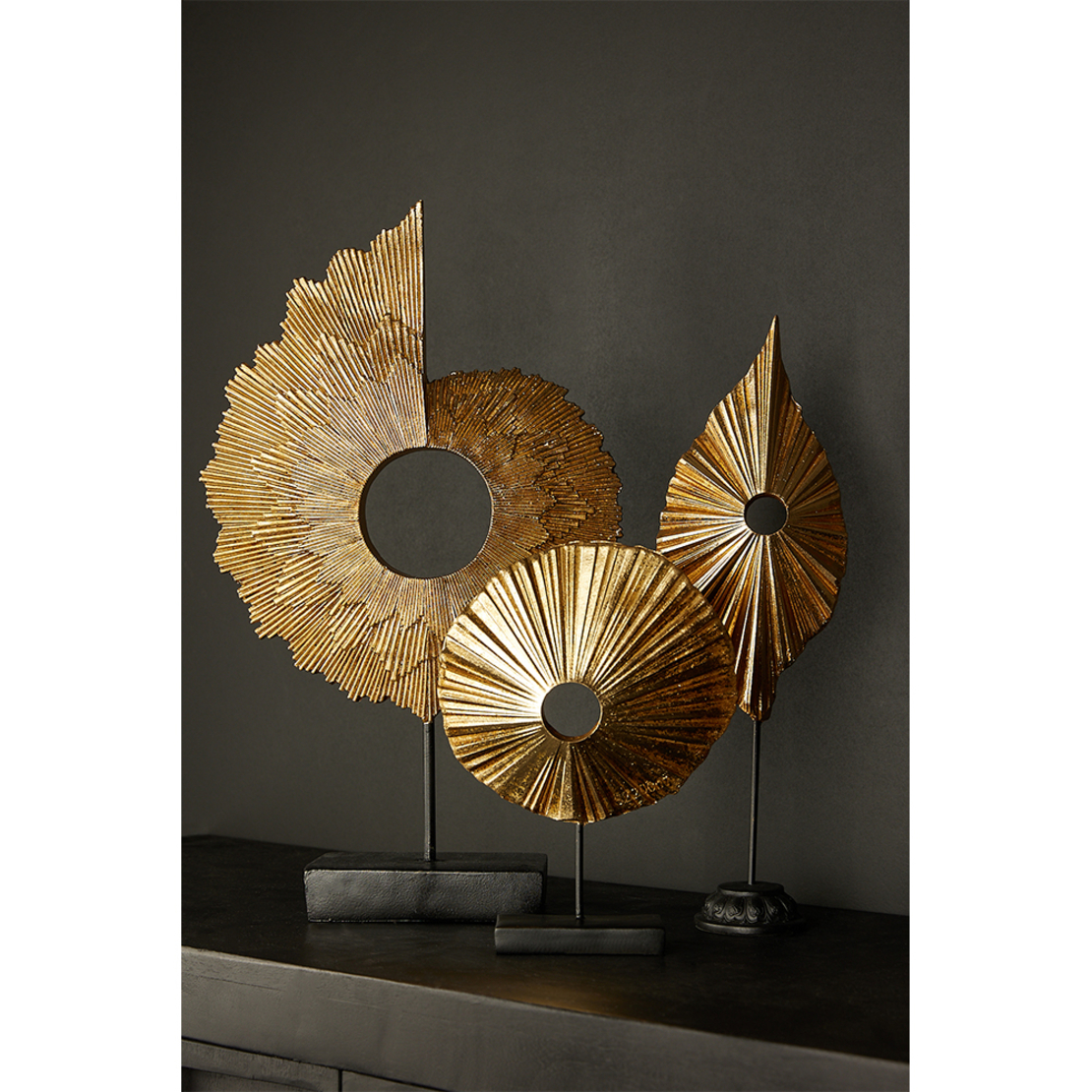 USSIA DECO LEAF POLYRESIN GOLD BLACK 13,5x8xH42cm