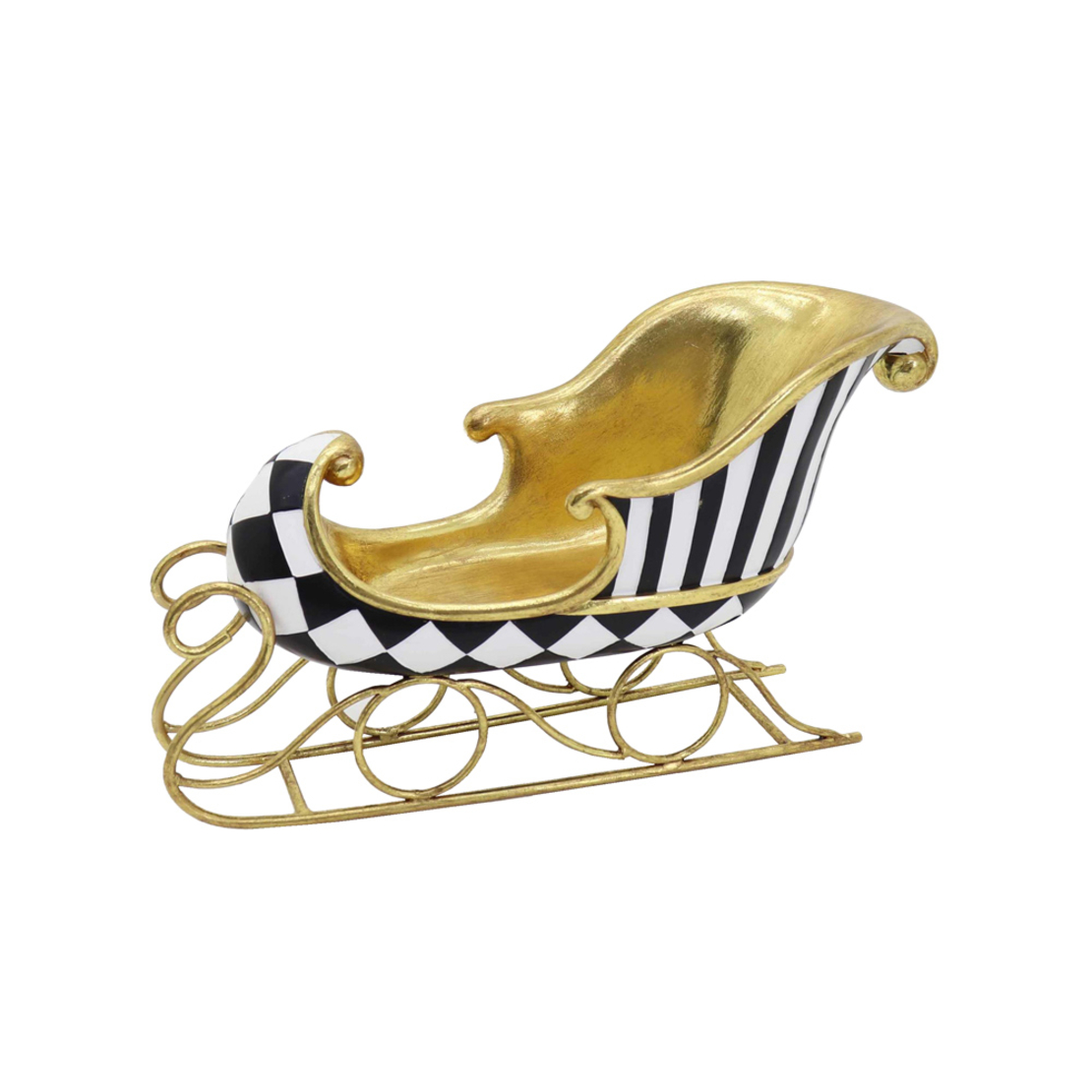 XMAS ABSTRACT SLEIGH DECO POLYRESIN WHITE BLACK GO